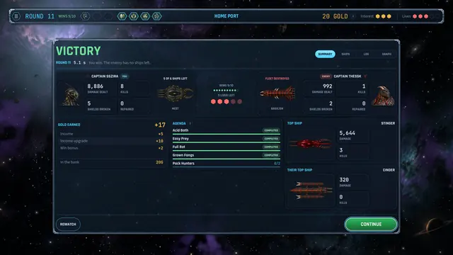 The victory results screen after a Mantid win.