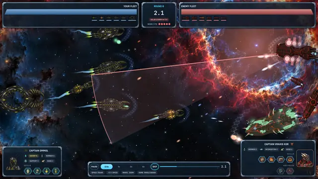A Mantid swarm battles Draconian ships.