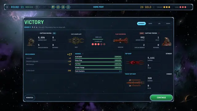 The victory results screen after a Mantid win.